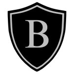 A black shield with a white b in the middleDescription automatically generated